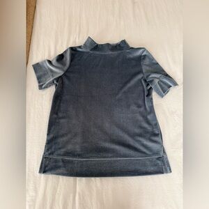 Anthropologie Slate Blue Short Sleeve Mock Neck Velvet Top